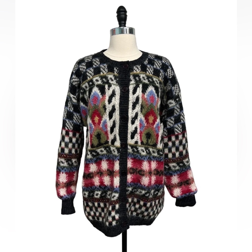 Fabulous vintage mohair wool cottagecore sweater with check pattern- No Size Tag